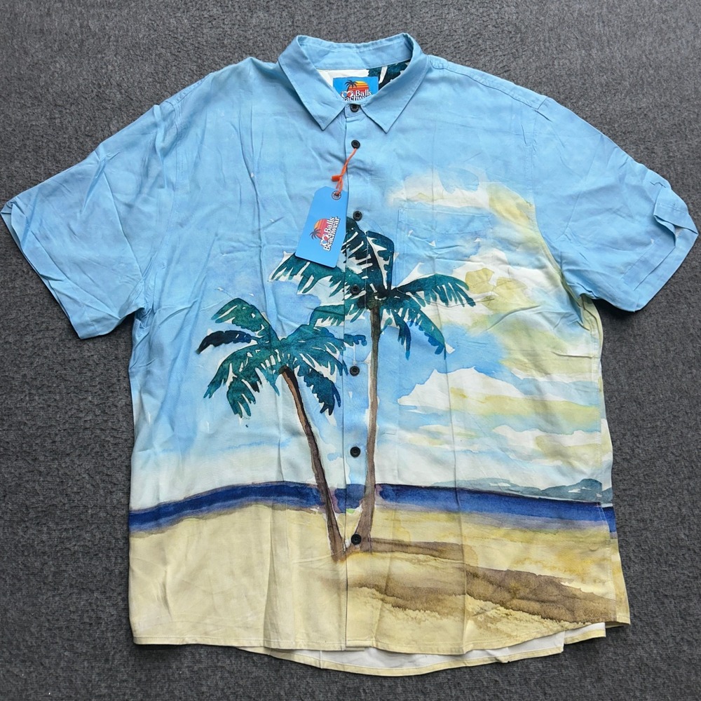 Balls Beachwear Hawaiian Button Shirt All Over Print Viscose Mens XXL Resort New